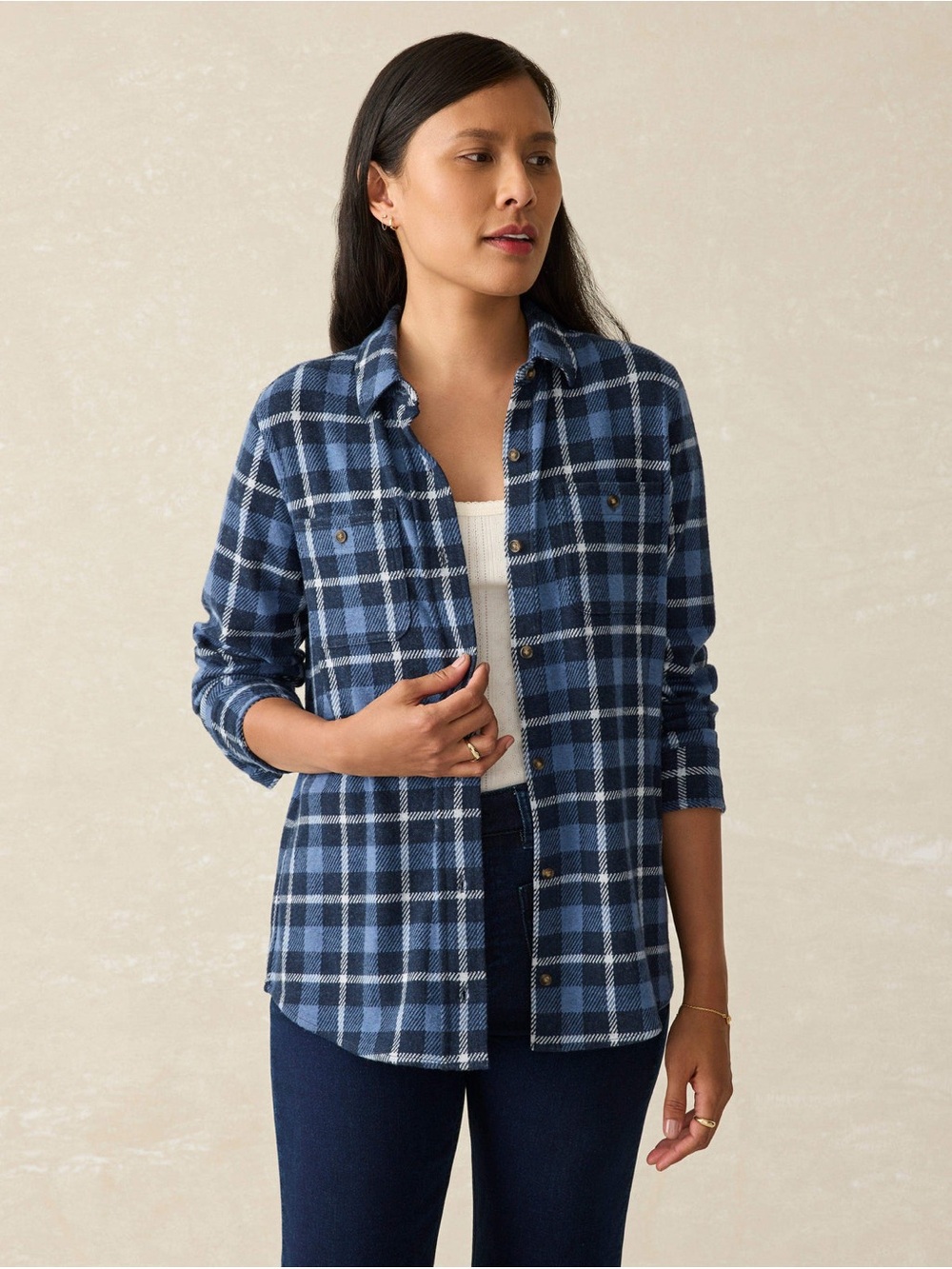 Faherty Legend Sweater Shirt Stretch Knit Button-Up Women’s Size L In Blue Wind